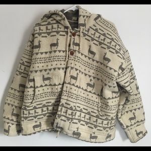 J Peterman wool llama print poncho